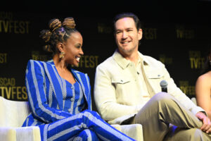 shanola hampton and mark-paul gosselaar on stage at SCAD TVfest