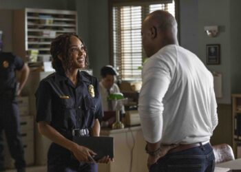 Meagan Good and Taye Diggs at the cops headquarters office