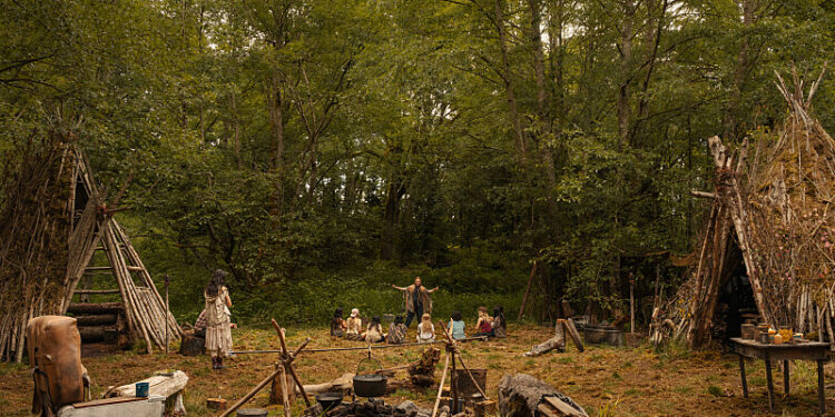the teepees and huts in the village of Yellowjackets