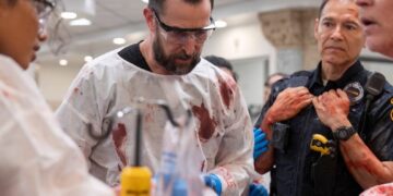 noah wyle on set of The Pitt