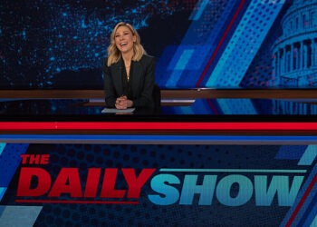 desi lydic behind the desk at The Daily Show