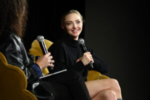 Amanda Seyfried speaks at the Gala Screening of "The Testament Of Ann Lee" and Award Presentation to Amanda Seyfried for the Vanguard Award during the 28th SCAD Savannah Film Festival on October 27, 2025 in Savannah, Georgia.