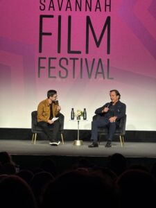 Josh Horowitz and Will Arnett on stage at the SCAD Savannah Film Festival