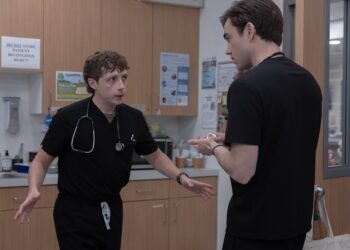 gerran howell in a scene from The Pitt with Patrick Ball