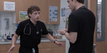 gerran howell in a scene from The Pitt with Patrick Ball