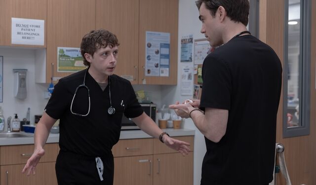 gerran howell in a scene from The Pitt with Patrick Ball