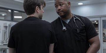 luke tennie dr. crus henderson talks to patrick ball's frank langdon on the pitt