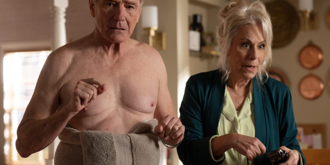 malcolm in the middle mom jane kaczmarek pictured with on-screen husband bryan cranston on set of the hulu reboot