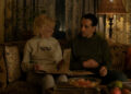 kay callan and matthew rhys on the couch on widow's bay