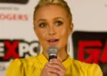 hayden panettierre speaks with a microphone